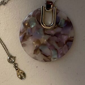 Loft Long Multi Circle Colorful Pendant Silver Tone Necklace.18” Drop